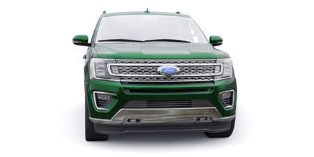 Tula, Russia. January 20, 2022: Ford Expedition 2019 Green Premium Family SUV isolated on white background. 3d rendering.のeditorial素材