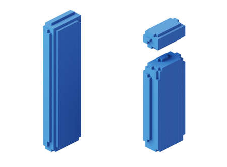 Letter I shaped block pixel with blue cubes. 3d illustrationの写真素材