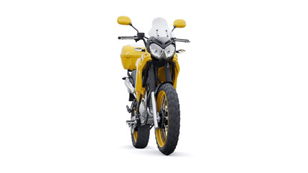 Yellow lightweight touristic enduro motorcycle 3d illustration.