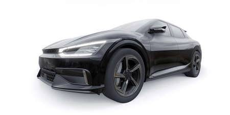 Paris, France. February 3, 2022: KIA EV6 GT 2022. Newest electric family crossover SUV for the city....