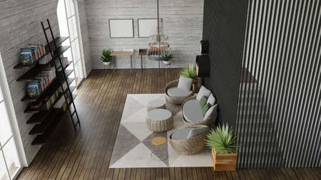 home decor. living room. Stylish interior 3D render. Modern apartment 3D illustration