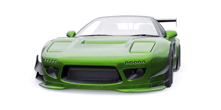 tuned sports racing car with arch extensions, air suspension and a huge spoiler. 3d rendering.の写真素材