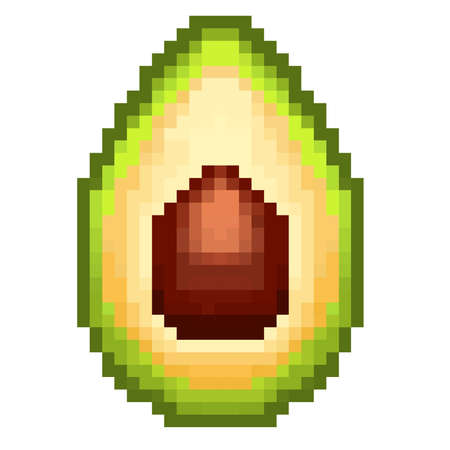 pixel art avocado. Illustration of vegetables. vector illustration.のイラスト素材