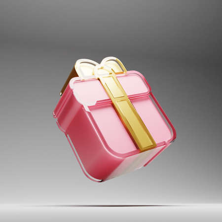 Gift box 3D illustration isolated on gray background. Holiday surprise box Realistic 3d iconsの写真素材
