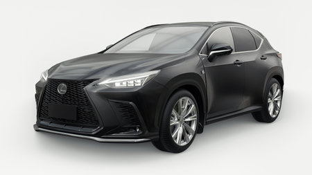 Tokyo. Japan. July 26, 2022. Black Lexus NX350h F-Sport on a white background. A modern compact hybrid SUV of premium level with sophisticated Asian design and advanced equipment. 3d renderingのeditorial素材