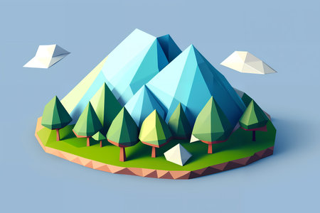 mountains and trees illustration. Low poly design elements.の写真素材