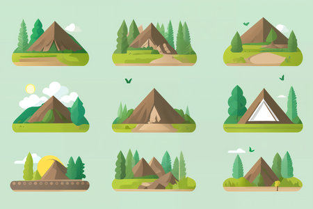 Set of camping icons in flat design style. Vector illustration EPS10の素材