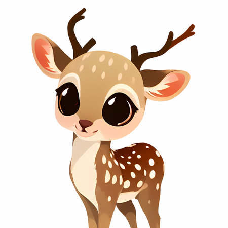 Deer cartoon character. Reindeer Cute little animal illustration on white background. AI.の素材