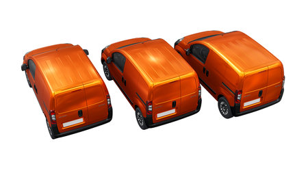 Paris, France. February 1, 2023. Orange Peugeot Bipper on a white background. A small commercial car-based delivery van for the narrow streets of old towns. Courier delivery of orders. 3d rendering.のeditorial素材
