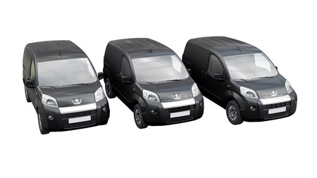 Paris, France. February 1, 2023. Black Peugeot Bipper on a white background. A small commercial car-based delivery van for the narrow streets of old towns. Courier delivery of orders. 3d rendering.のeditorial素材