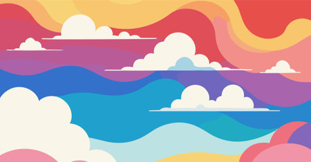 A colorful sky with clouds and a rainbowのイラスト素材