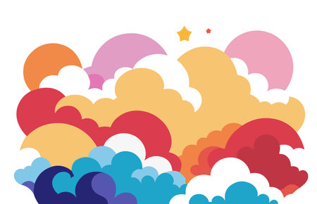 A colorful sky with clouds and a rainbowのイラスト素材