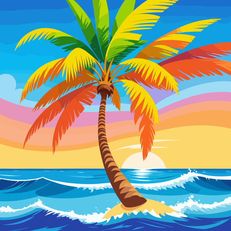 A palm tree on the beachのイラスト素材