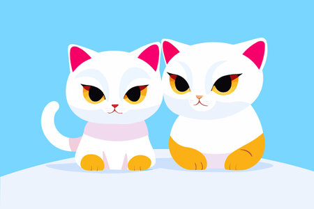 A cartoon of two cats with yellow eyes cartoon vector sits on a blue background.のイラスト素材