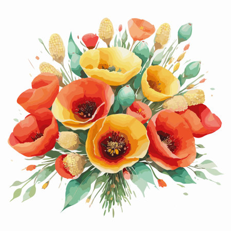 Bouquet of poppies and cornflowers. vector illustration.のイラスト素材