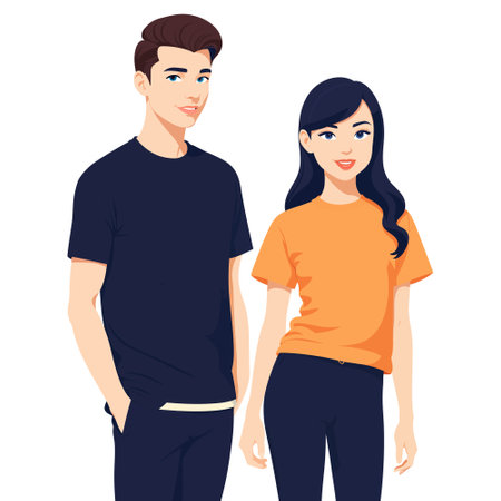 Young man and woman in casual clothes. Vector illustration in cartoon style.のイラスト素材