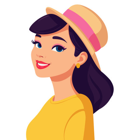 Beautiful girl in a hat. Vector illustration in cartoon style.のイラスト素材