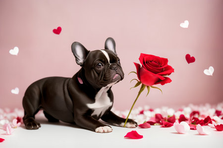 French bulldog with roses. Valentine's Day.の素材