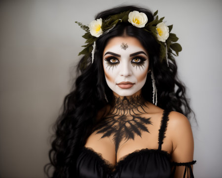 Portrait of a beautiful young woman with Halloween make-up.の素材