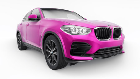 Berlin. Germany. May 29, 2023. BMW X4 M40i Xdrive 2021. Pink sports SUV car for family and adventure. 3d illustrationのeditorial素材