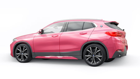 Berlin. Germany. March 16, 2023. BMW X2 20d Xdrive 2020. sports compact SUV car for family and adventure. 3d illustration.のeditorial素材