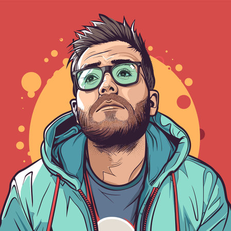 Portrait of a hipster man with beard and glasses. Vector illustration.の素材