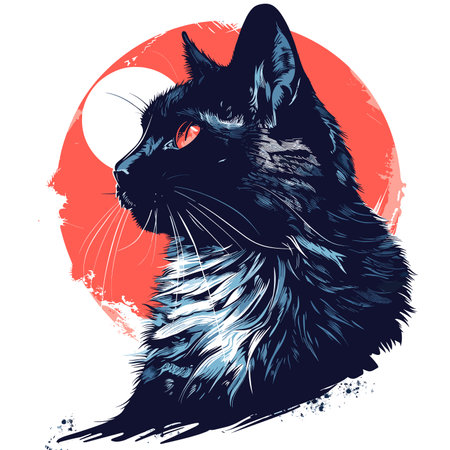 Black cat with red eyes. Vector illustration of a cat with red eyes.の素材