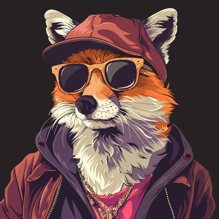 Fox Funny cartoon vector illustration hipster animal in clothes.の素材