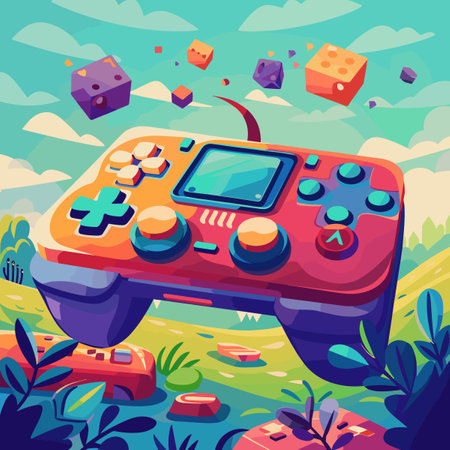 Gamepad. Video game console. Cartoon style. Vector illustration.の素材