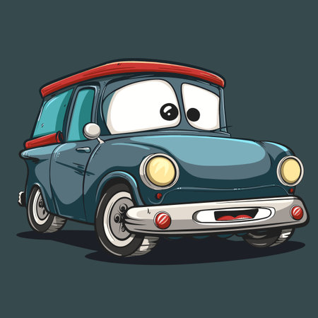 Cartoon retro car on dark background. Vector illustration. Eps 10の素材