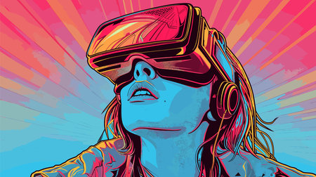 illustration of a girl in virtual reality glasses. Vector illustration.