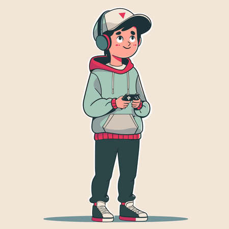 Boy playing video games. Vector illustration of a boy playing video games.