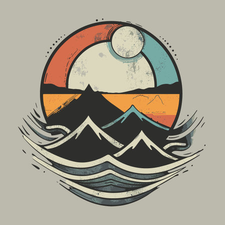 Mountain landscape in vintage style. Hand drawn vector illustration for t-shirt print.のイラスト素材