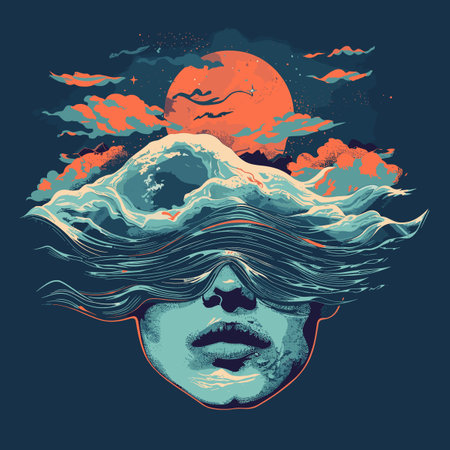 Hipster man with a beard and clouds. Vector illustration.のイラスト素材