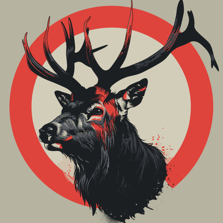 Vector illustration of a deer head with big antlers in grunge style.のイラスト素材