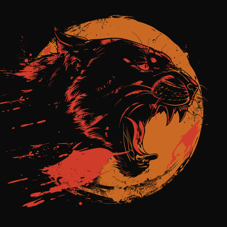 Tiger head on the background of the moon. Vector illustration.のイラスト素材