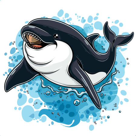 Cartoon killer whale. Vector illustration of a cute killer whale.のイラスト素材