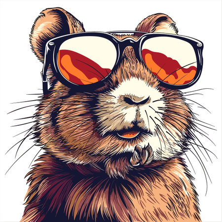 Vector illustration of a cute hare in sunglasses. Hand drawn animal.のイラスト素材