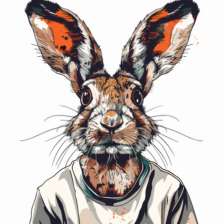 Hand drawn vector portrait of a hare in a hoodie.のイラスト素材