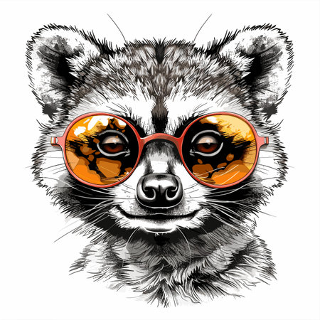 Portrait of raccoon with sunglasses. Hand drawn vector illustration.のイラスト素材