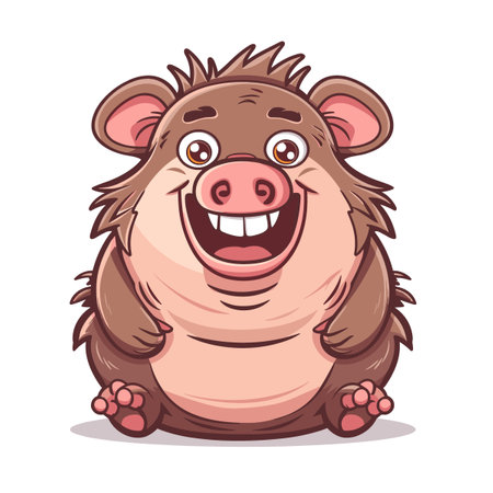 Cute cartoon hog sitting on white background. Vector illustration.のイラスト素材