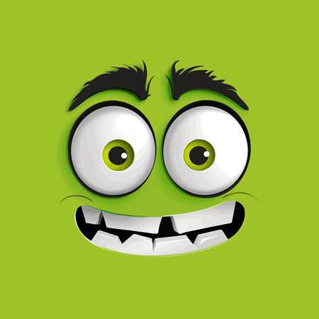 Funny cartoon monster face. Vector Halloween monster square avatar. Smiling alien faceのイラスト素材