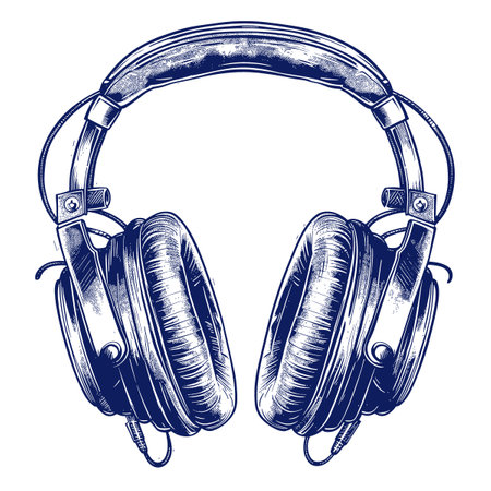 Headphones isolated on white background. Vector hand drawn illustration in sketch style.のイラスト素材