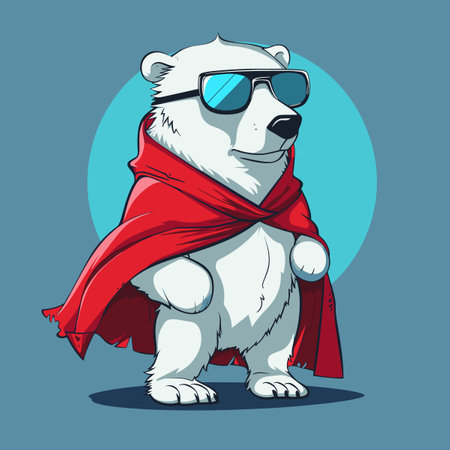 Polar bear in a red scarf and sunglasses. Vector illustration.