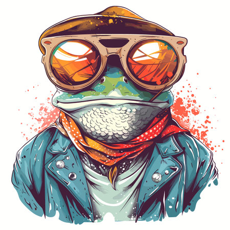Vector illustration of a frog wearing a pilot's helmet and goggles.のイラスト素材