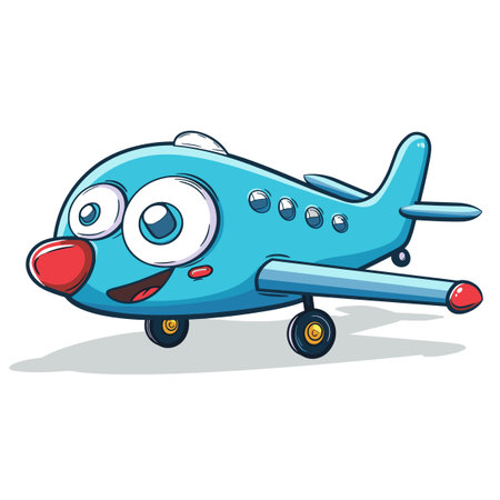 Cute blue airplane isolated on white background. Cartoon vector illustration.のイラスト素材