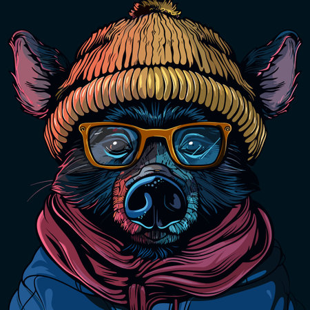 Chihuahua dog wearing winter hat and glasses. Vector illustration.のイラスト素材