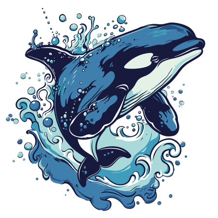 Cartoon killer whale jumping out of the water. Vector illustration.のイラスト素材