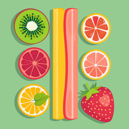 Fruits and berries. Colorful vector illustration in flat style.のイラスト素材