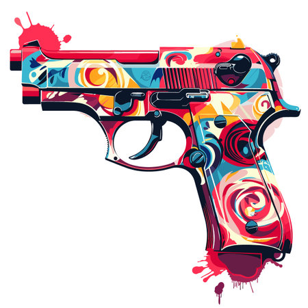 Vector illustration of a gun with colorful abstract background. Vector illustration.のイラスト素材